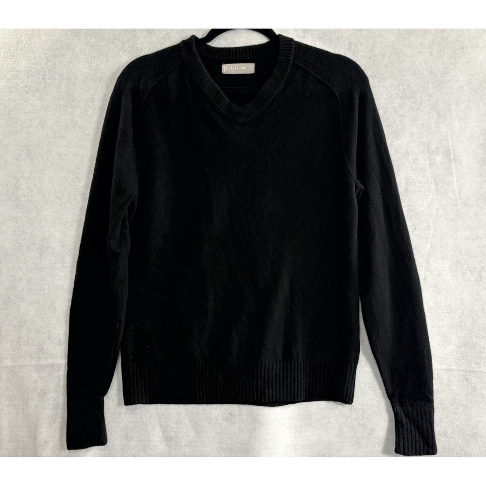 EVERLANE Women Cashmere Wool Blend V-Neck Pullover Sweater Sz S Black 10a-11